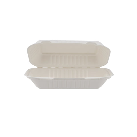 250 Pieces Biodegradable Clamshell Multipurpose Rectangular Takeaway Container - Natural Disposable| Eco-Friendly & Compostable