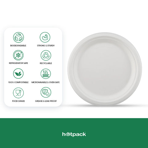 500 Pieces Biodegradable 10 Inch Round  Plates -  100% Natural, Compostable, Ecofriendly, Safe & Hygienic Disposable
