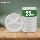 25 Pieces Biodegradable 12 Inch Round 4 Compartment Plates - Natural Disposable