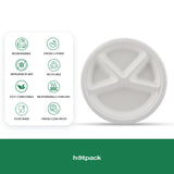 500 pieces Biodegradable 12 inch round 4 compartment plates - Natural Disposable | Eco-Friendly & Compostable