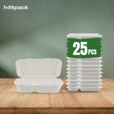 25 Pieces Biodegradable 2 Compartment Rectangular Clamshell Takeaway Container - Natural Disposable