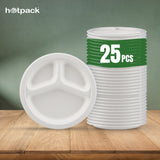 25 Pieces Biodegradable 9 Inch 3 Compartment Round Plate