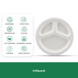 500 Pieces Biodegradable 3 Compartment 10 Inch Round Plate - Natural Disposable | Eco-Friendly & Compostable