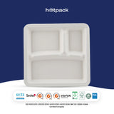 500 pieces Biodegradable 3 Compartment  10 Inch Square Tray - Natural Disposable | Eco-Friendly & Compostable