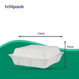 200 Pieces Biodegradable 3 Compartment 9 Inch Hinged Clamshell Multipurpose Square Container - Natural Disposable | Eco-Friendly & Compostable