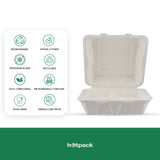 200 Pieces Biodegradable 3 Compartment 9 Inch Hinged Clamshell Multipurpose Square Container - Natural Disposable | Eco-Friendly & Compostable