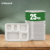 25 Pieces Rectangular Biodegradable 5 Compartment Meal Tray - Natural Disposable