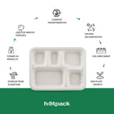 500 Pieces Rectangular Biodegradable 5 Compartment Meal Tray - Natural Disposable | Eco-Friendly & Compostable