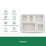 500 Pieces Rectangular Biodegradable 5 Compartment Meal Tray - Natural Disposable | Eco-Friendly & Compostable