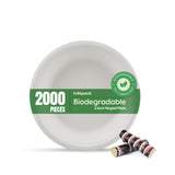 2000 Pieces Biodegradable 6 Inch Hinged Plates - Natural Disposable | Eco-Friendly & Compostable