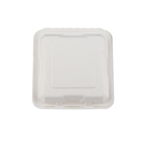 200 Pieces Biodegradable 3 Compartment Hinged Clamshell Multipurpose Square Container - Natural Disposable | Eco-Friendly & Compostable