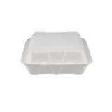 200 Pieces Biodegradable 3 Compartment Hinged Clamshell Multipurpose Square Container - Natural Disposable | Eco-Friendly & Compostable