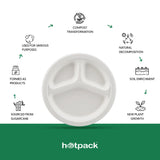 25 Pieces Biodegradable 9 Inch 3 Compartment Round Plate