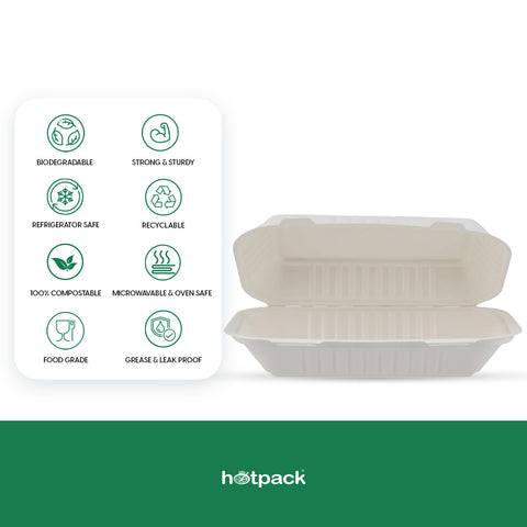 25 Pieces Biodegradable Clamshell Multipurpose Rectangular Takeaway Container (9 X 6 Inch)