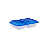 5 Pieces Clear Ribbed Rectangular Microwave 2 Compartment Container With Color Lids