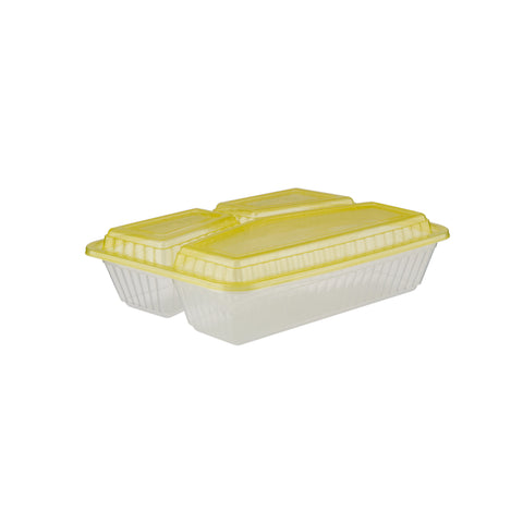5 Pieces Clear Ribbed Rectangular Microwave 3 Compartment Container With Color Lids