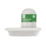 50 pieces Biodegradable Hinged 16 Oz (470 ml ) Oval Container Base Only - Natural Disposable | Eco-Friendly & Compostable