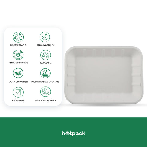 50 pieces Biodegradable Tray 9.5 x 7 Inch - Natural Disposable | Eco-Friendly & Compostable