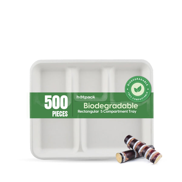 Buy 5 compartment biodegradable and disposable food trays – Hotpack India