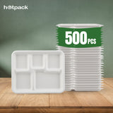 500 pieces Biodegradable Rectangular  5 Compartment Tray - Natural Disposable | Eco-Friendly & Compostable
