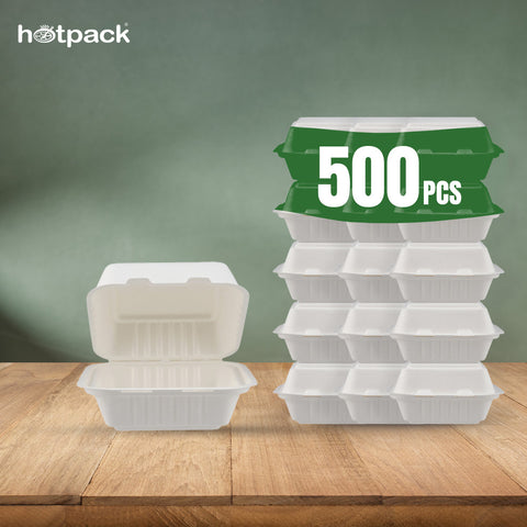 500 Pieces Biodegradable Square 6 Inch Burger Box - Natural Disposable | Eco-Friendly & Compostable