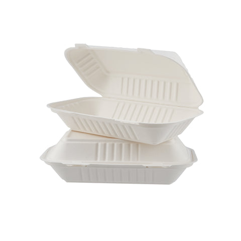 250 Pieces Biodegradable Clamshell Multipurpose Rectangular Takeaway Container - Natural Disposable| Eco-Friendly & Compostable