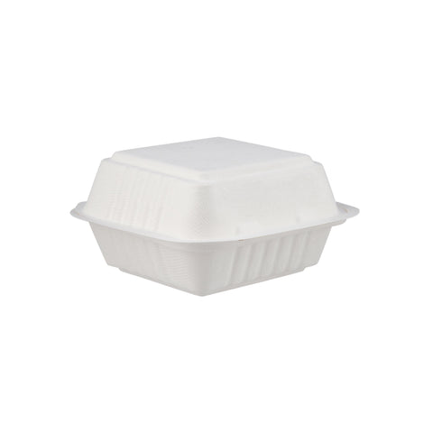 500 Pieces Biodegradable Square 6 Inch Burger Box - Natural Disposable | Eco-Friendly & Compostable