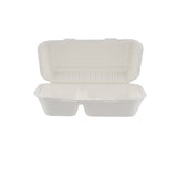 250 Pieces Biodegradable 2 Compartment Rectangular Clamshell Takeaway Contianer - Natural Disposable | Eco-Friendly & Compostable