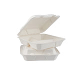 200 Pieces Biodegradable 3 Compartment 8 Inch Hinged Square Container - Natural Disposable | Eco-Friendly & Compostable