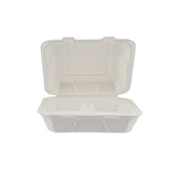 200 Pieces Biodegradable 3 Compartment 8 Inch Hinged Square Container - Natural Disposable | Eco-Friendly & Compostable- Hotpack