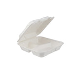 200 Pieces Biodegradable 3 Compartment 8 Inch Hinged Square Container - Natural Disposable | Eco-Friendly & Compostable