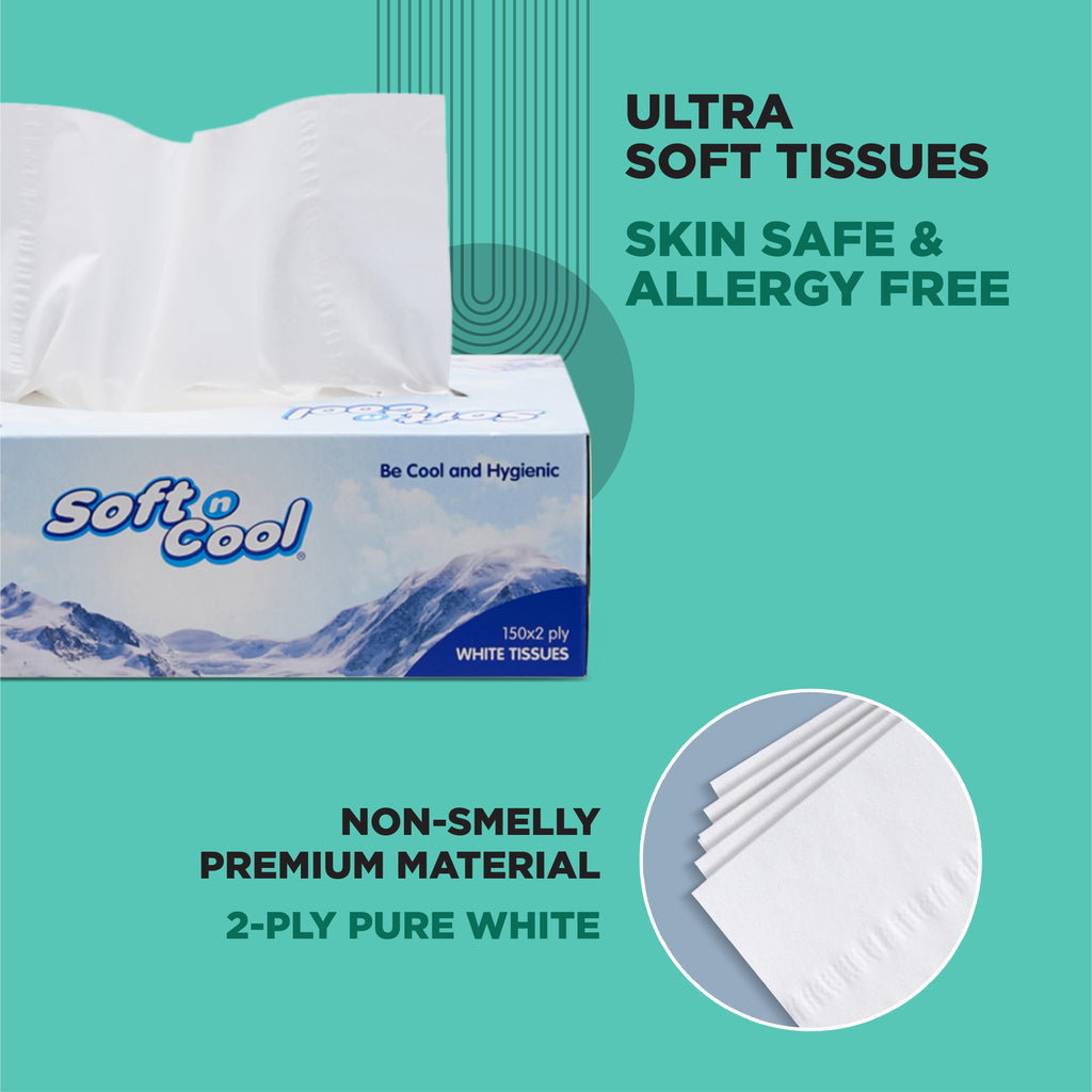 30 Boxes Soft N Cool Facial Tissue 150 Sheets x 2 Ply – Hotpack India